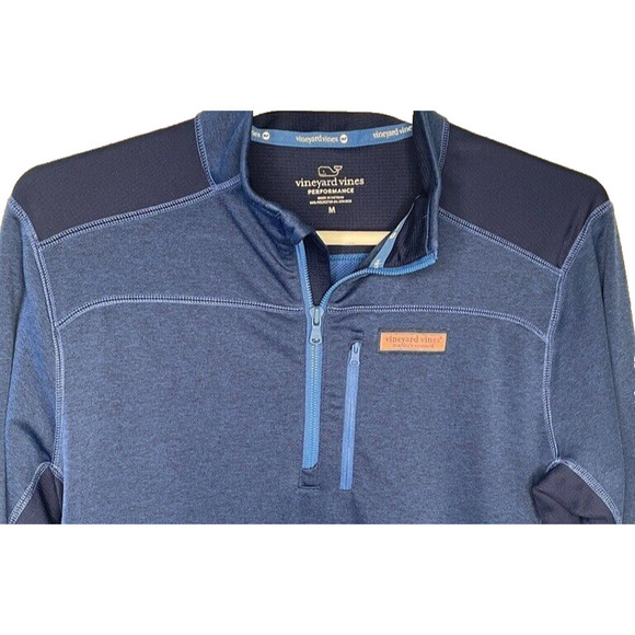 Vineyard Vines Performance Pullover Men's M Quarter Zip Shirt Long SLV Blue - Picture 3 of 8